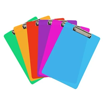 Image of 6 Coloured Plastic Clipboards Strong 12.5 x 9 Inch (A4 Size) Multi Pack Clipboard Holds 100 Sheets! Acrylic with Low Profile Clip &amp; Heavy Duty Boards UK Brand
