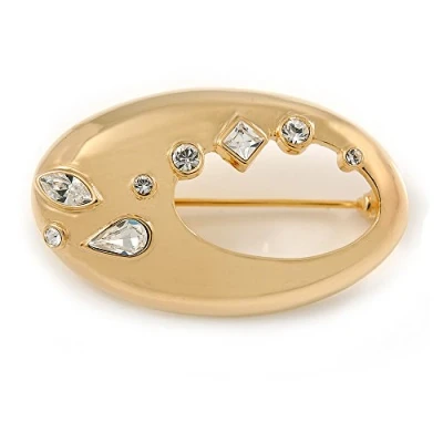 Image of Avalaya Elegant Crystal Cut Out Brooch in Polished Gold Plated Metal 40mm L