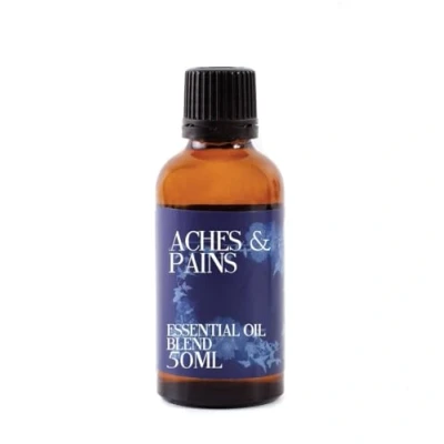 Image of Mystix London Aches and Pains Pure &amp; Natural Essential Oil Blend 50ml for Diffusers, Aromatherapy Massage Blends Perfect as a Gift Vegan, GMO Free