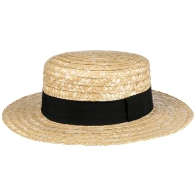 Image of Lipodo Boater Straw Hat Ladies/Mens Made in Italy Sun of Wheat Gondolier for Spring/Summer with Grosgrain Ribbon Nature 59 cm