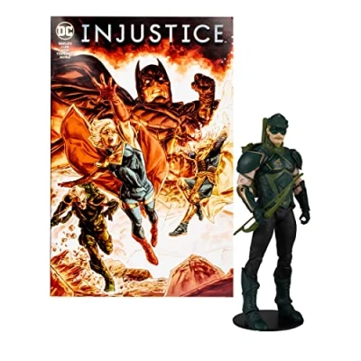 Image of McFarlane Toys 7 Inch Green Arrow Figure DC Multiverse Figures Batman Collectable Comic Inside 22 Moving Parts Art Card Included