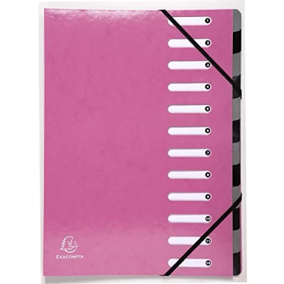Image of Exacompta Ref 53928E Iderama Collection Harmonika Multipart File 245 x 320mm in Size, Suitable for A4 Documents, 12 Multicoloured Tabbed Sections Pink