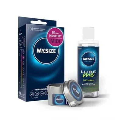 Image of MY.SIZE Value Pack Condoms 64 mm, of 10 + Natural Lubricant 100 ml Massage Candle