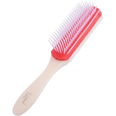 Image of Fine Lines 7 Row Hair Brush for Men &amp; Women, White Rubber Cushion Tangle Tamer Ideal Curly or and Extensions Perfect Travel Companion Lightweight Comfortable Design