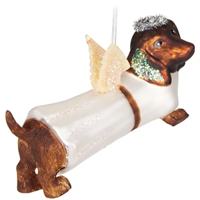 Image of BRUBAKER Badger Dog as Angel Hand Painted Glass Christmas Bauble Mouth Blown Tree Decoration Figures Funny Pendant Ball 5.1 Inches (12.9 cm)