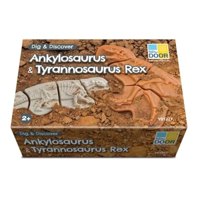Image of Yellow Door dig and Discover Ankylosaurus &amp; Tyrannosaurus Rex Early educational Learning STEM toys fossil kit for kids age 2 3 4 5 dinosaur skeleton puzzle excavation set Outdoor