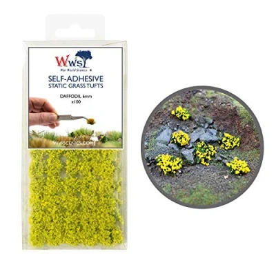 Image of War World Scenics Self Adhesive Static Grass Tufts x 100 Daffodil, 6mm Model Railway Wargame Scenery Railroad Modelling Diorama Miniature Hobby Tabletop