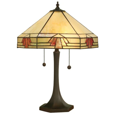 Image of Nevada 2 Light Medium Table Lamp Dark Bronze, Tiffany Glass, E27