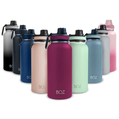 Image of BOZ Stainless Steel Water Bottle Vaccum Insulated 32 Oz Wide Mouth BPA Free Sport for Gym with Spout Lid Thermal Hot &amp; Cold 1 Litre Plum Waterbottle