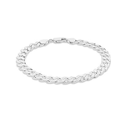 Image of Tuscany Silver Men&#039;s Sterling 7mm Flat Square Link Curb Bracelet 20cm/8&#039;