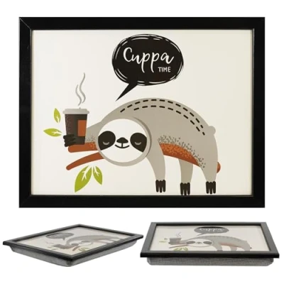 Image of Large Wooden Soft Padded Cushioned Bean Bag Lap Dinner Laptop Food TV Tray (Sloth)