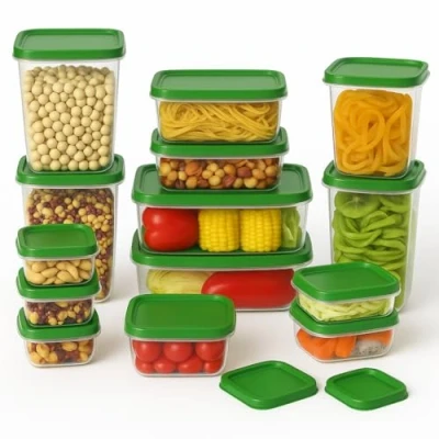 Image of EPISENT 17 Piece Pruta Food Storage Containers Set BPA Free, Airtight, Leak Proof Freezer &amp; Microwave Safe with Green Lids
