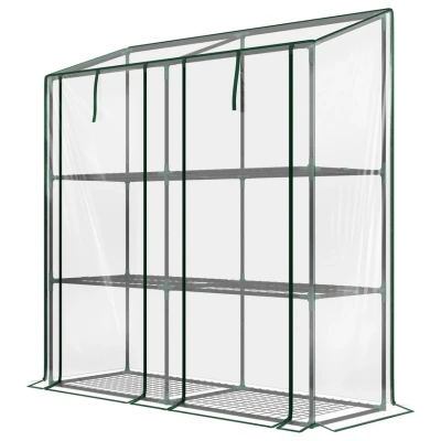 Image of Outsunny 3 Tier Mini Greenhouse Portable Green House with Roll up Doors 151H x 143Wcm