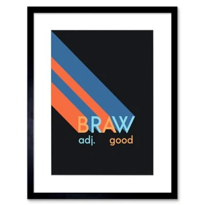 Image of Wee Blue Coo Scottish Word Definition Braw Good Scots Dictionary Framed Art Print