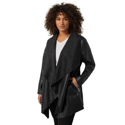 Image of EVANS Curve Faux Leather Waterfall Jacket Women&#039;s Plus Size