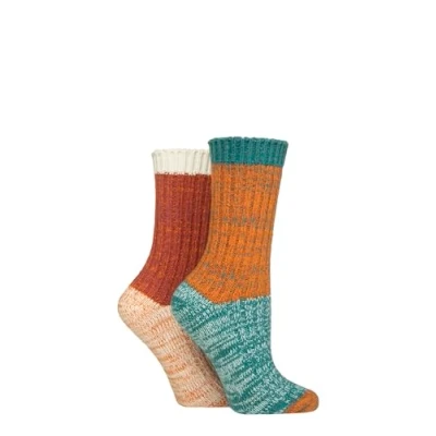 Image of Elle Ladies Cosy Soft Chunky Ribbed Plain Boot Socks in a Multipack of 2 Pairs For Walking, Hiking and Trekking Assorted Colours Sizes 4 8 Marmalade