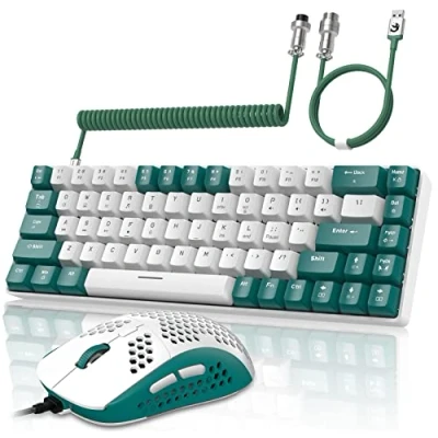 Image of YINDIAO T8 60% RGB Gaming Keyboard and Mouse Combos+Coiled USB C Cable,Wired Mechanical Keyboard,68 Keys TKL Compact Mini Layout,Honeycomb Mouse,Up to 6400DPI,for PC MAC PS5 Xbox,Green