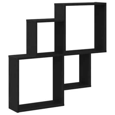 Image of vidaXL black oak wall cube shelf solid storage unit 80 x 15 78.4 cm with matte finish for living room, bedroom, office
