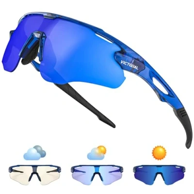 Image of Victgoal Cycling Glasses Photochromic Running Sunglasses for Men Women, TR90 Frame with UV Protection Sports (NavyTR)