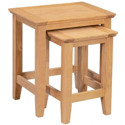 Image of Hallowood Furniture Hereford Solid Oak Nest of 2 Tables, Multifunctional Nesting Two Tables as Coffee Table, Lamp Stand, Occasional Small Table for Bedroom, Living Room, Hallway