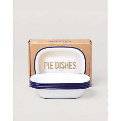 Image of Falcon Enamelware Enamel Pie Dishes Set of 4 White with blue rim
