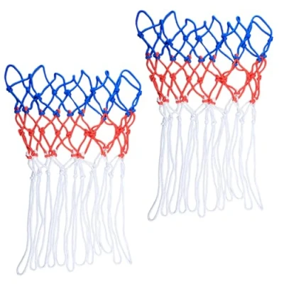 Image of GroveEss 2 PCS Basketball Net,Heavy Duty Standard Hoop Net Replacements,Durable Blue Red White Accessories for Outdoor Indoor Sports