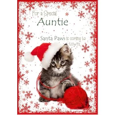 Image of doodlecards Auntie Christmas Card Cute Santa Paws Kitten Cat Pet Large A4 Size for with Plain Envelope