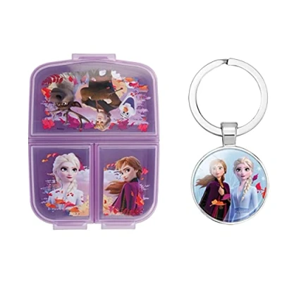 Image of OM SUPPLIES Frozen Reusable Sandwich Lunch Box 3 Multi Compartment Kids Children School Includes Keychain (Frozen II)