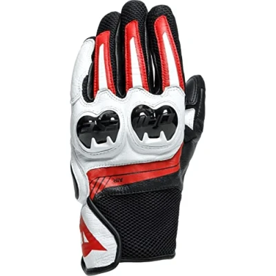 Image of Dainese Mig 3 Unisex Leather Gloves, Motorbike Gloves with Touchscreen Sensor, Mens Motorcycle Reinforced Palm, TPU Protectors on Knuckles, Black/White/Red