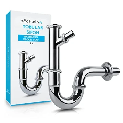 Image of Bächlein Universal Siphon for Washbasin and Washstand (Extra Long 200mm + Appliance Connection) Odour Trap incl. Rubber Sleeve Tubular