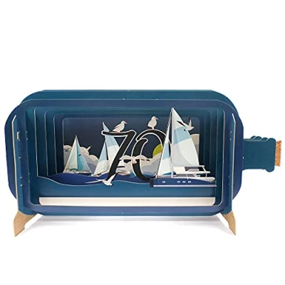 Image of Message in A Bottle Sailing 70th Pop Up Birthday Greeting Card by Alljoy Cards MIB108