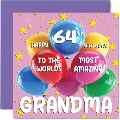 Image of 64th Grandma Birthday Card World&#039;s Most Amazing Happy for from Granddaughter Grandson, 145mm x Age 64 Sixty Four Greeting Cards Granny