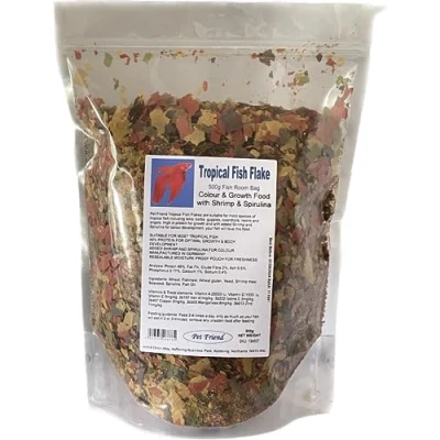Image of Pet Friend Tropical Fish Food Aquarium Flake High Protein Growth &amp; Colour Feeding For Tetra And Other Fresh Water Species 500g