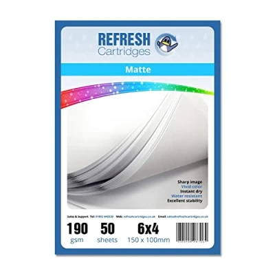 Image of Refresh Cartridges Matte Coated 6x4 (150x100mm) Professional Inkjet Photo Paper 190gsm 50 Sheets