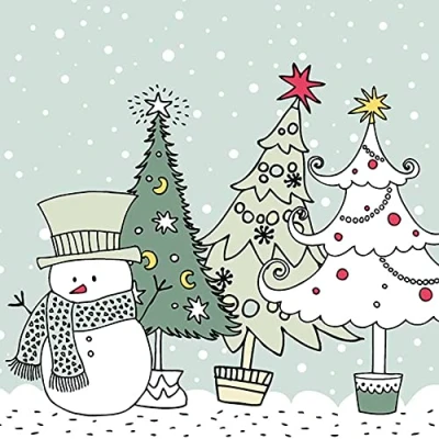Image of DAISY 3 Ply Children Theme Xmas Decoupage Tissue Paper Napkins Decorative Christmas Serviettes 33cm x Pack of 20 (Graphic Snowman and Trees)