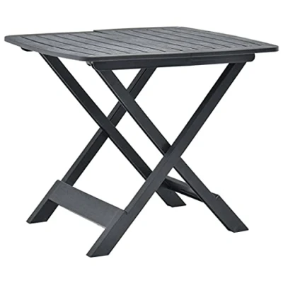 Image of vidaXL Anthracite Outdoor Folding Garden Table, Durable Plastic, Weather resistant and Maintenance Free, Slatted Design, Suitable for Patio/Deck 79x72x70 cm