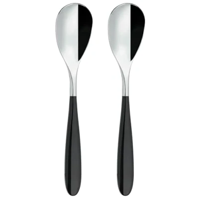 Image of Grunwerg 2DS650BK Yin &amp; Yang Dessert Spoons, Stainless Steel, Black
