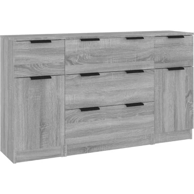 Image of vidaXL 3 Piece Sideboard Set Grey Sonoma Engineered Wood