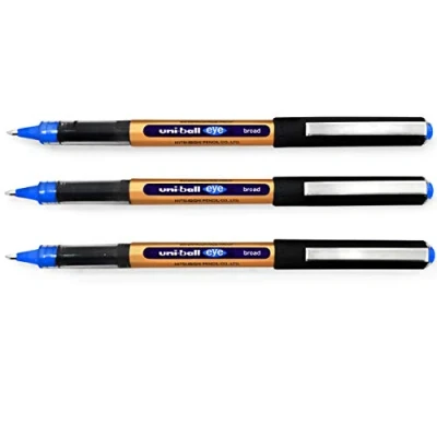 Image of Uni Ball UB 150 10 Eye On Point Stay Gold Broad Ballpoint Blue Pens. Premium 1.0mm Rollerball Tip for Super Smooth Handwriting. Fade and Water Resistant Liquid Ink. Pack of 3