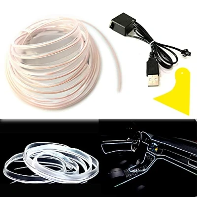 Image of Balabaxer El Wire White Interior Car LED Strip Lights, 10M Neon USB 5V with Fuse Protection for Automotive Decoration 6mm Sewing Edge…