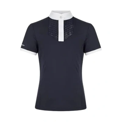 Image of LeMieux Young Rider Belle Show Shirt in Navy with Soft Stretch Fabric Equestrian Riders Sport Top Lightweight Classic Short Sleeve Tee 7 8 Years