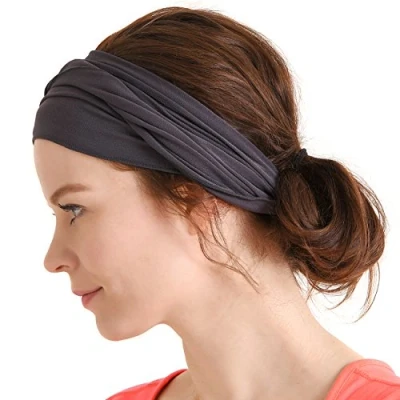 Image of CHARM Mens Elastic Japanese Headband Long Hair Bandana Womens Head Wrap Dreads Dark Grey
