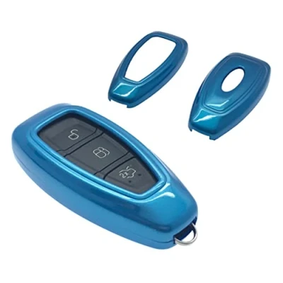 Image of ABS HARD PLASTIC GLOSSY KEY FOB PROTECTIVE SHELL CASE FOR FORD S MAX/B MAX/C MAX/FOCUS/MONDEO/KUGA/FIESTA FUSION ST 3 BUTTON REMOTE KEYLESS SMART (BLUE)