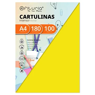 Image of Pack of 100 Cartulinas Colour Amarillo FuerteTamaño A4 180 g