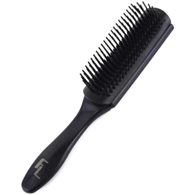 Image of Fine Lines 7 Row Hair Brush for Men &amp; Women, Black Rubber Cushion Tangle Tamer Ideal Curly or and Extensions Perfect Travel Companion Lightweight Comfortable Design