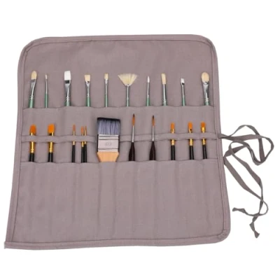 Image of Amoyie Roll up Paint Brush Holders Large Capacity Canvas Storage Bag for Acrylic Oil Watercolor Gouache Art Carrier Pouch 20 Holes, Solid Grey