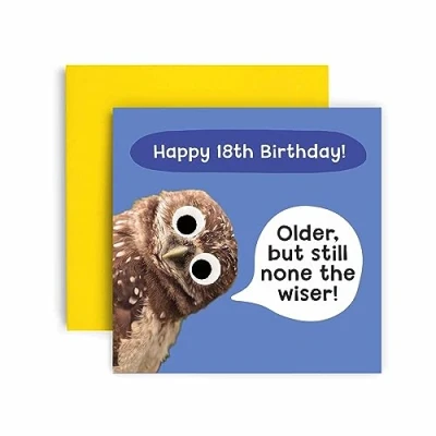 Image of Huxters 18th Birthday Card for him Funny Cards Men Owl Happy son Brother Nephew Grandson (18th)