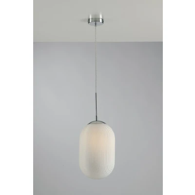 Image of Greenwich Oval Glass Ceiling Pendant, White, E27