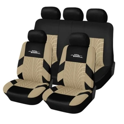 Image of AUTOYOUTH Car Seat Covers Universal Fit Full Set Protectors Tire Tracks Accessories 9PCS, Beige