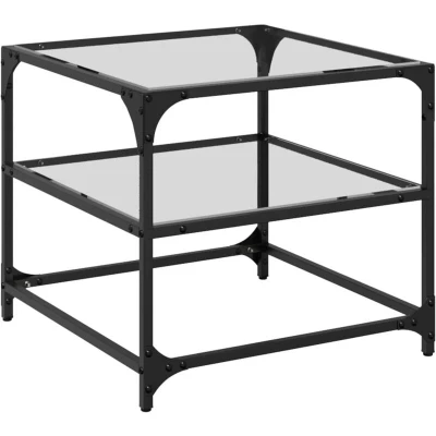 Image of vidaXL Coffee Table with Transparent Glass Top 50x50x45 cm Steel